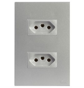 Conjunto Tomada Dupla 20a Separado 4x2 - RECTA PRATA SATIN FOSCO